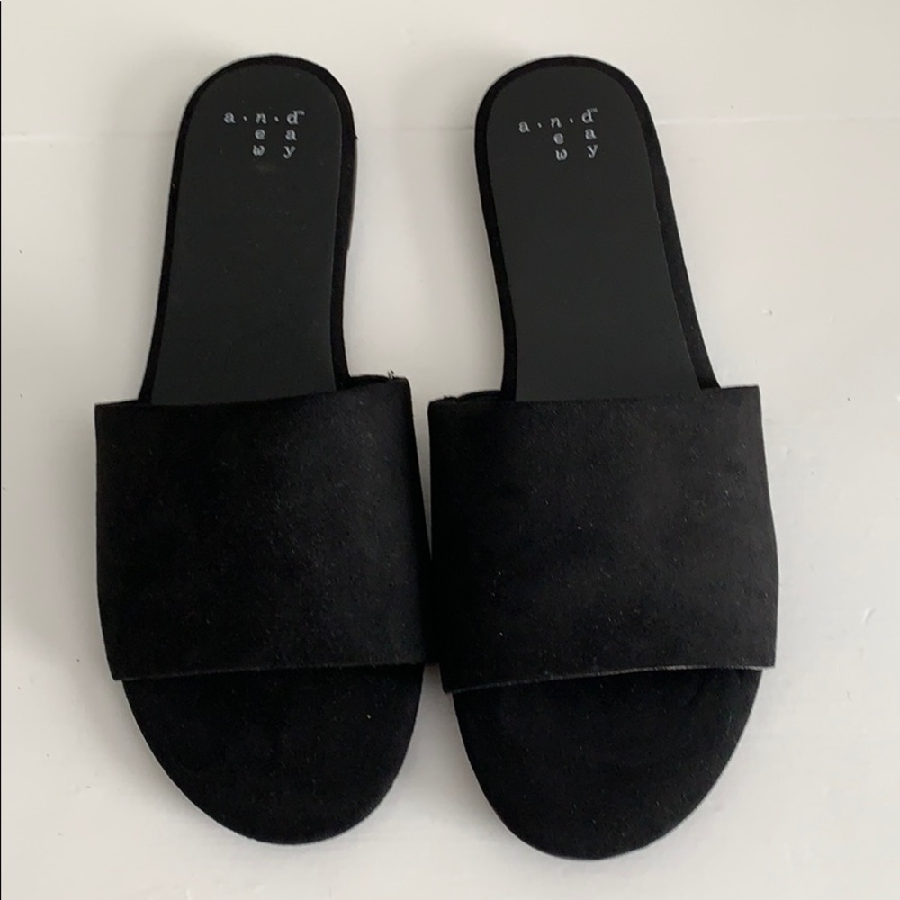 Black suede flat sandals